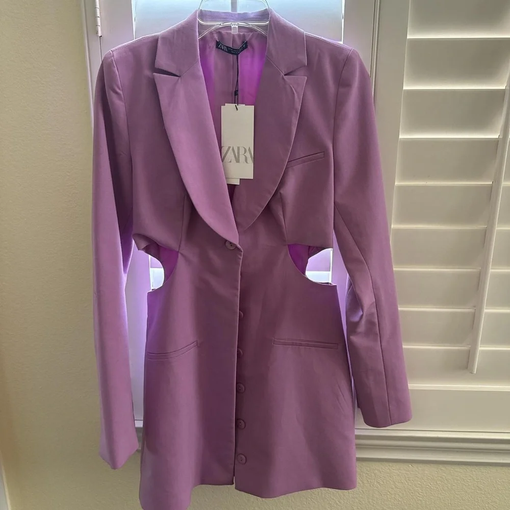 ZARA Lilac Cut Out Blazer Dress – Size L, NWT, Blogger Favorite, Sold Out! - Picture 2 of 13